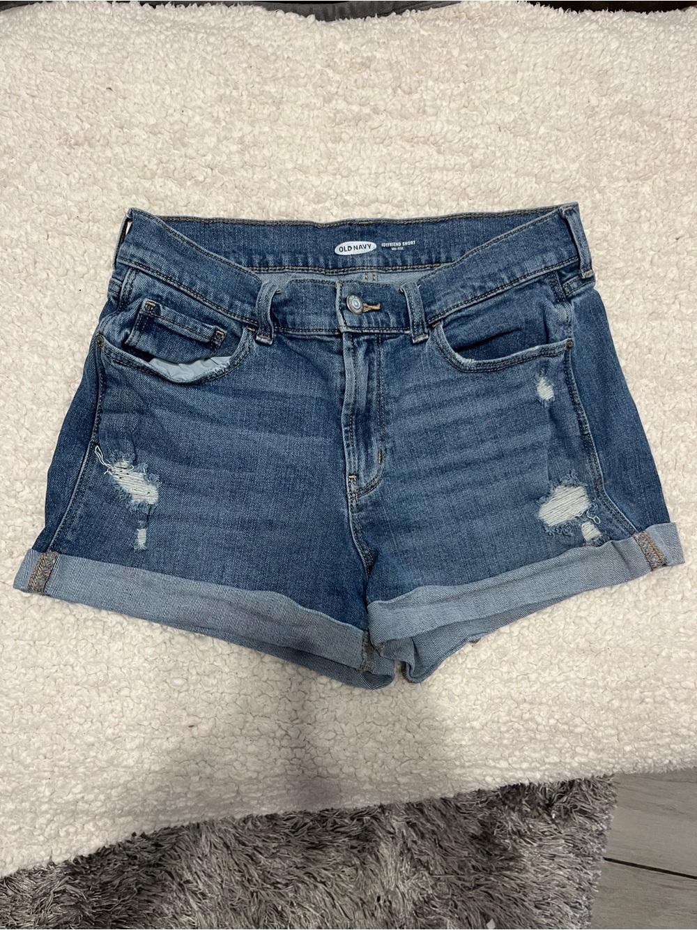 Old Navy Distressed Blue Denim Roll-Cuff Shorts